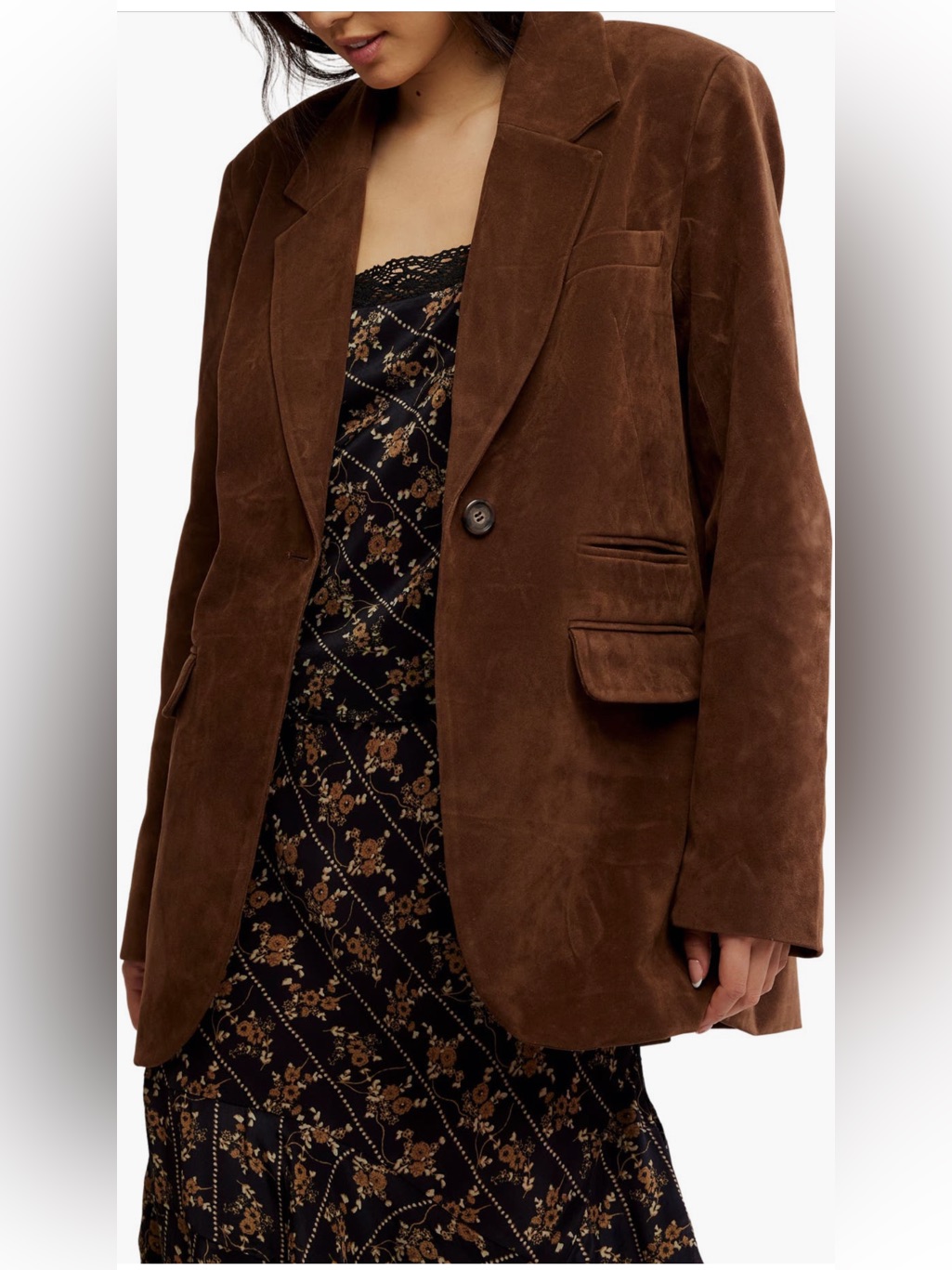 Free People Paper Cut Faux Suede Blazer Jacket Coat Brown Bear Medium Nwt